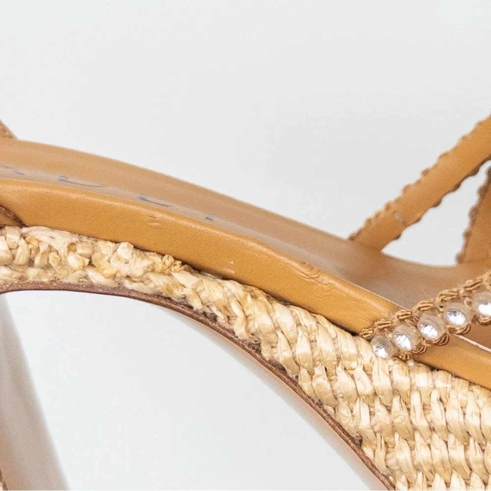 NEW Casadei Limelight Platform Sandals (Sz 38.5) Chunky Heel Crystal Raffia